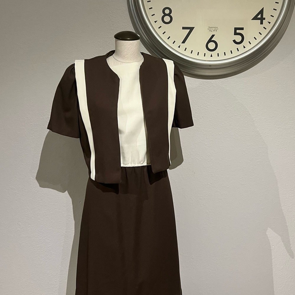 Vintage Brown/Cream Midi Dress Set